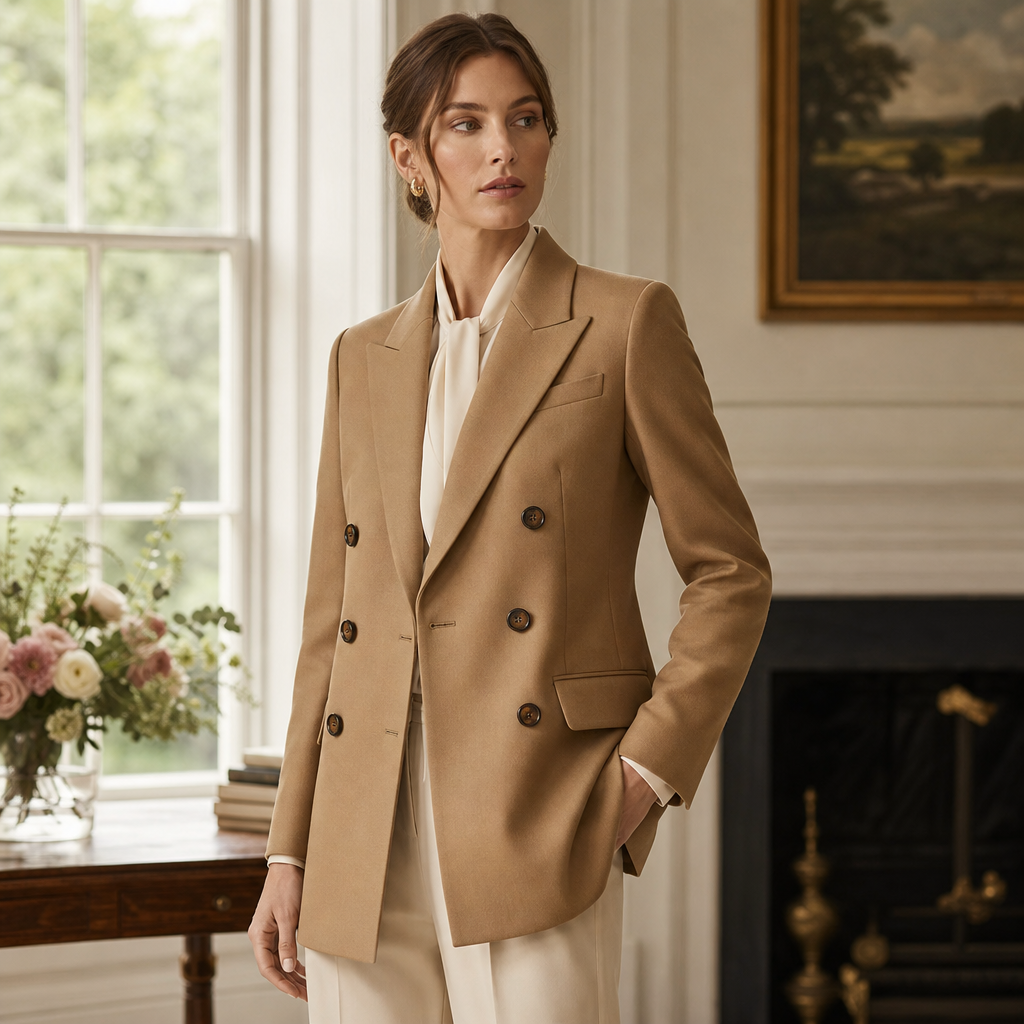 Cadogan Double Breasted Camel Blazer — alternate angle
