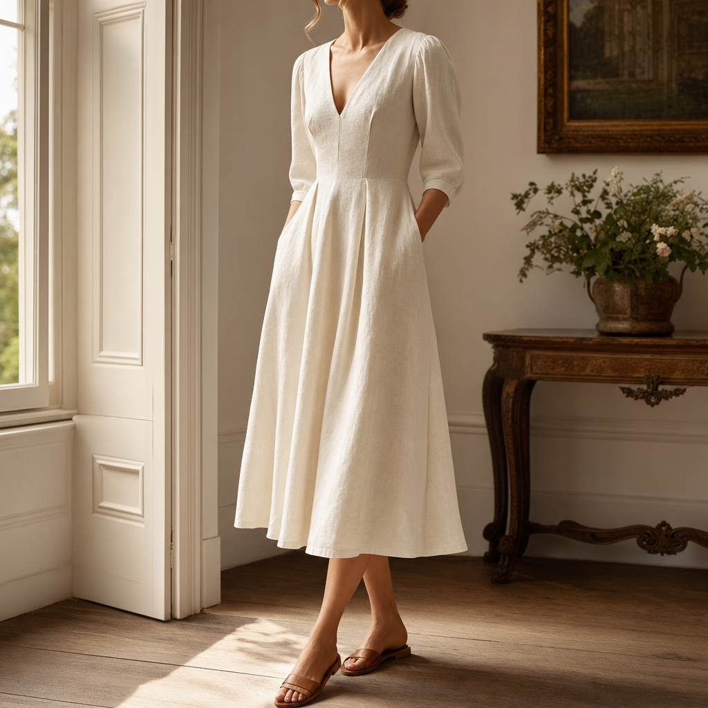 Eliza Linen Midi Dress — alternate angle