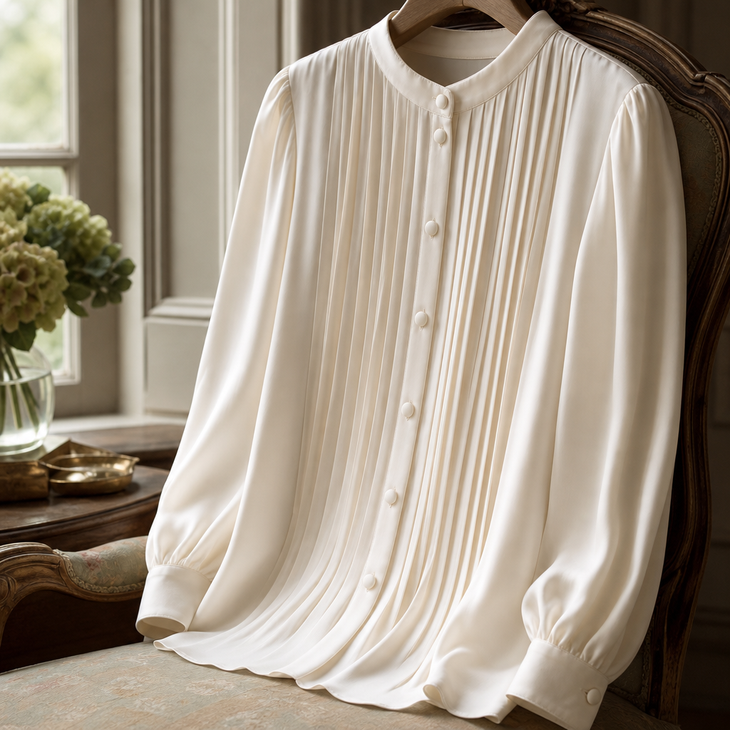 Camille Pleated Silk Blouse — alternate angle