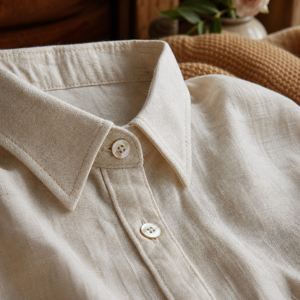 Margot Linen Button Down Shirt — detail material