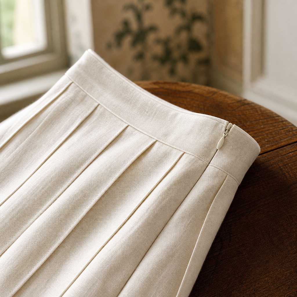 Rosalind Pleated Midi Skirt — detail material