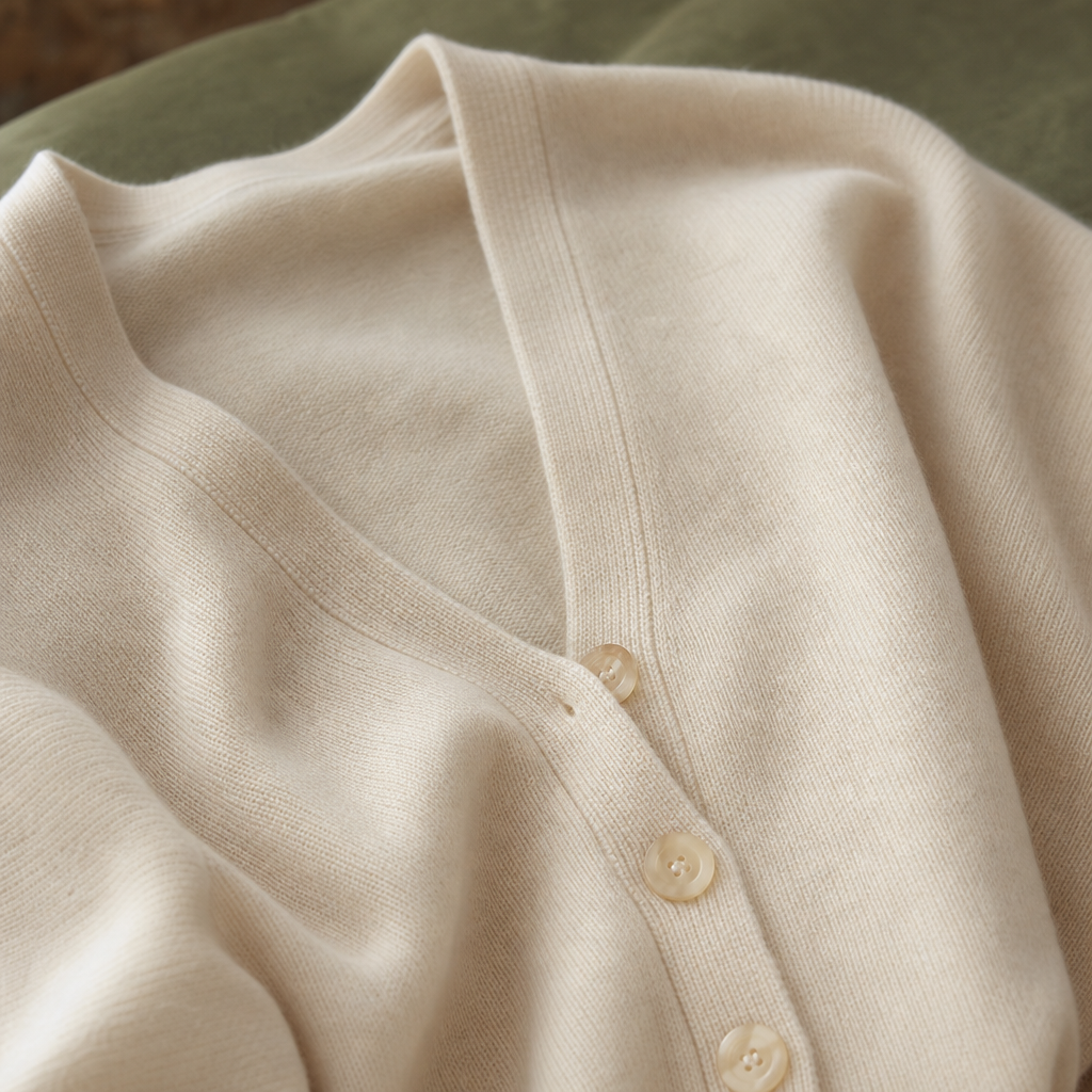 Varenne V Neck Cashmere Cardigan — detail material