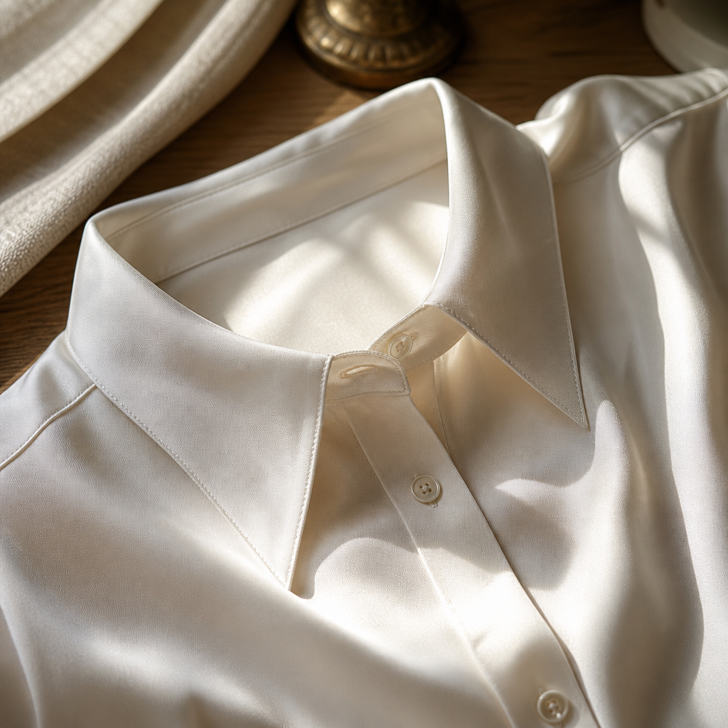 Bancroft Ivory Silk Shirt — detail material