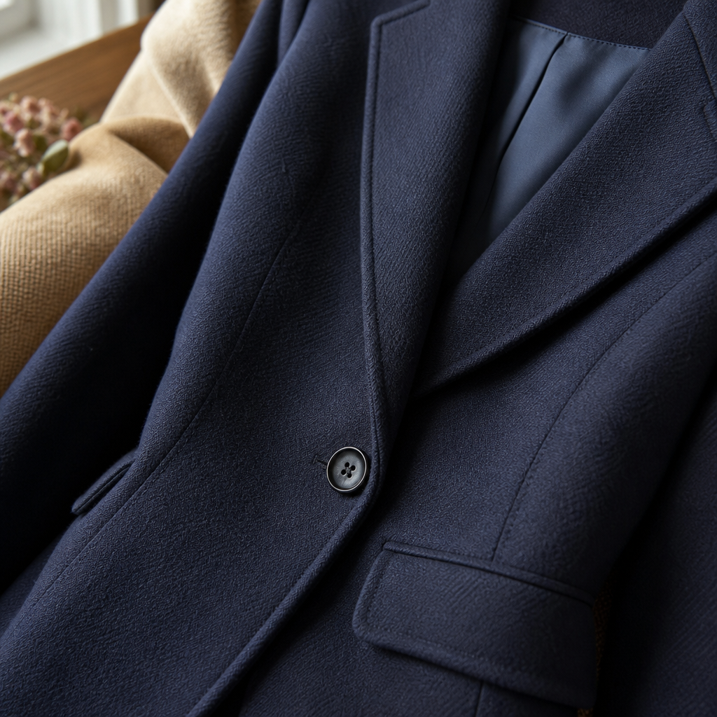 Ravenscroft Navy Wool Blazer — detail material