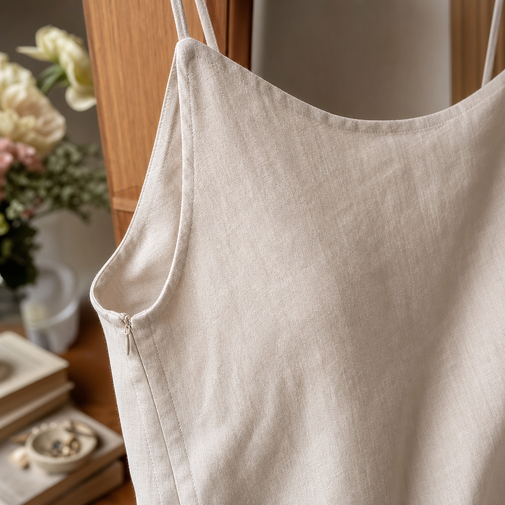Vivian Linen Slip Dress — detail material