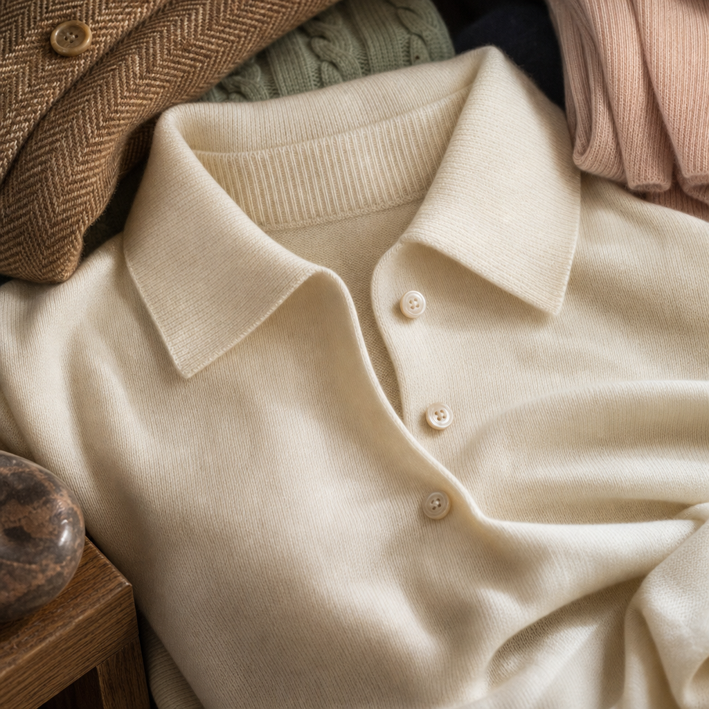 Sottile Wool Silk Knit Polo — detail material