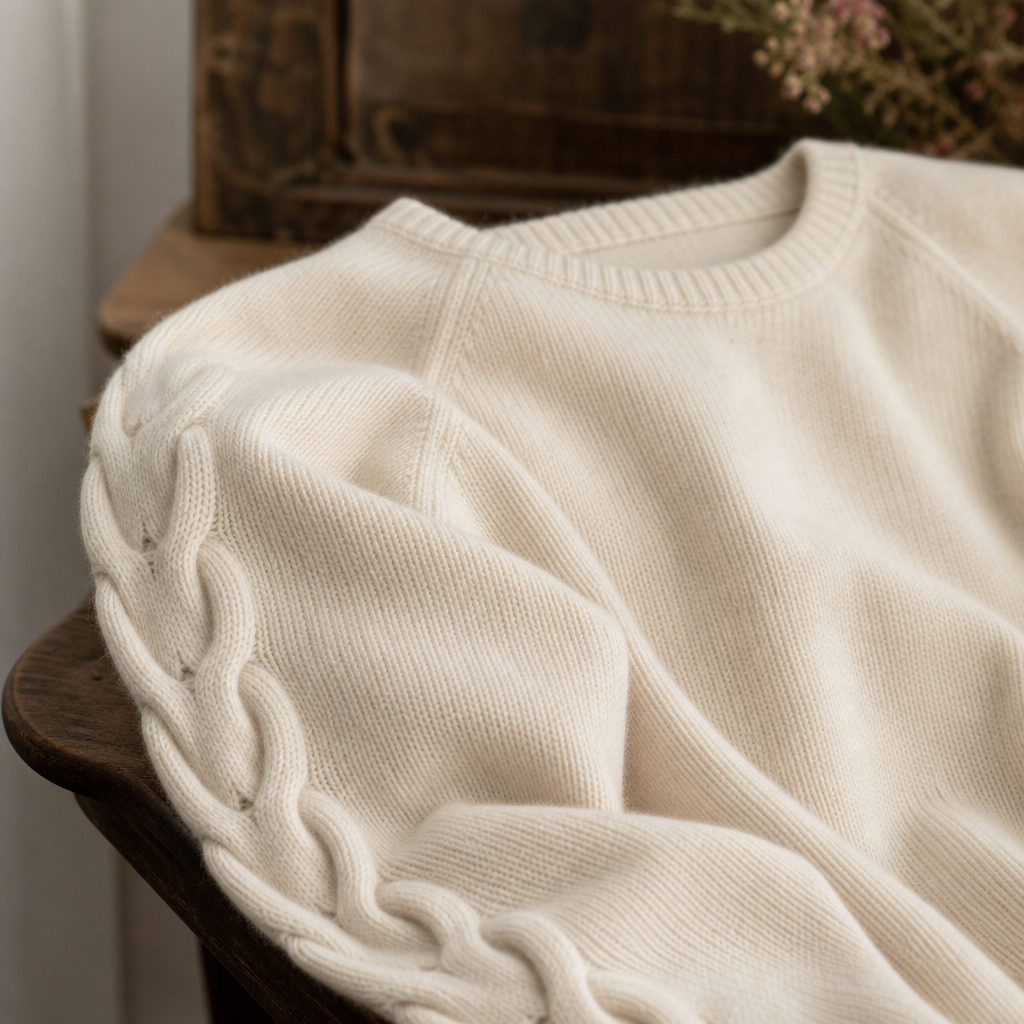 Nina Merino Cable Sleeve Jumper — detail material