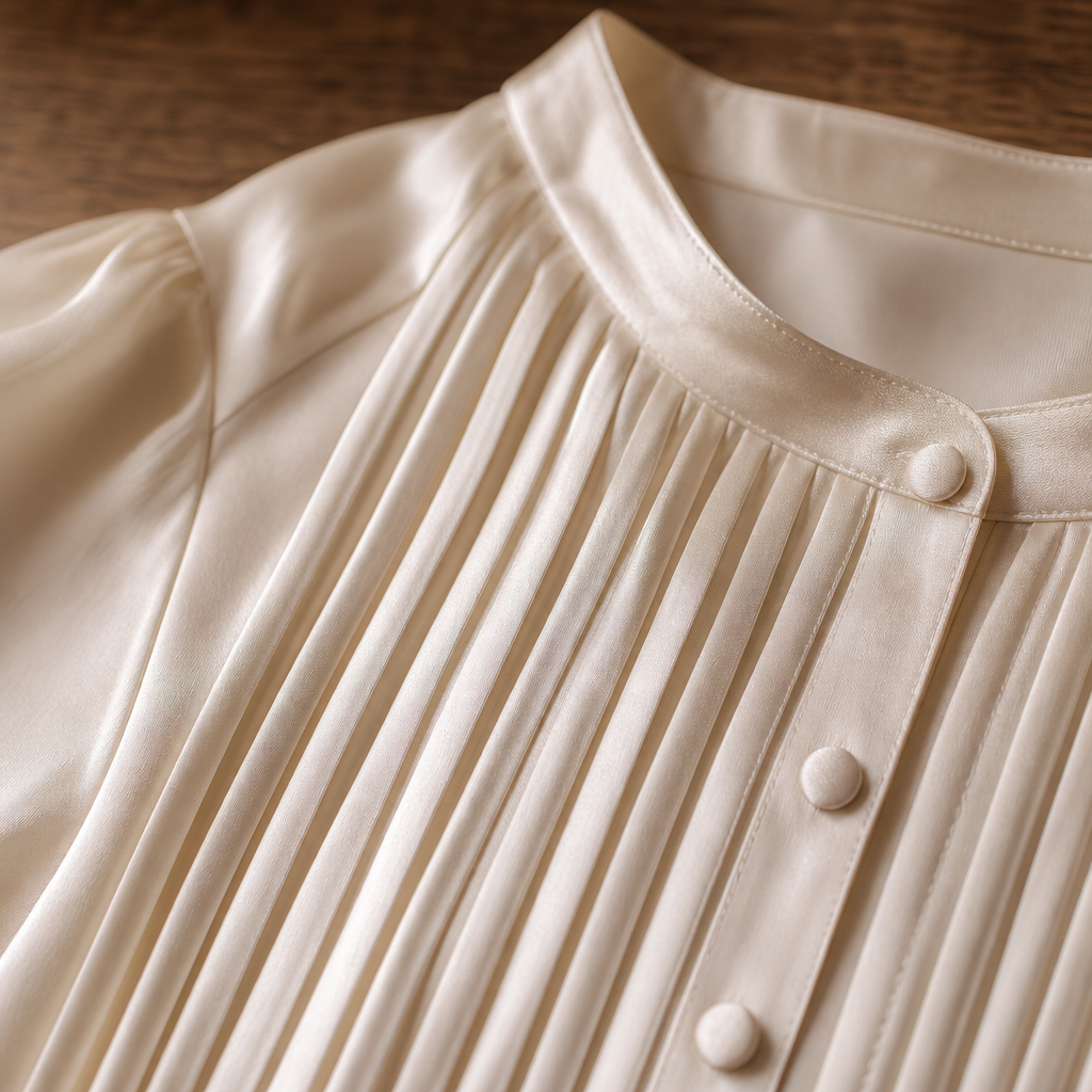 Camille Pleated Silk Blouse — detail material