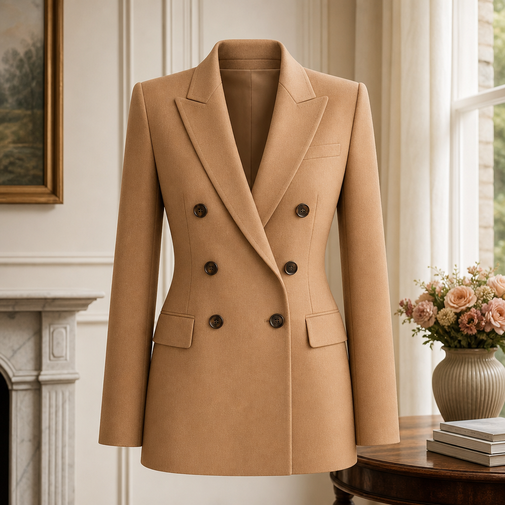 Cadogan Double Breasted Camel Blazer — hero front
