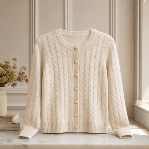 Arlington Cable Wool Cashmere Cardigan — hero front