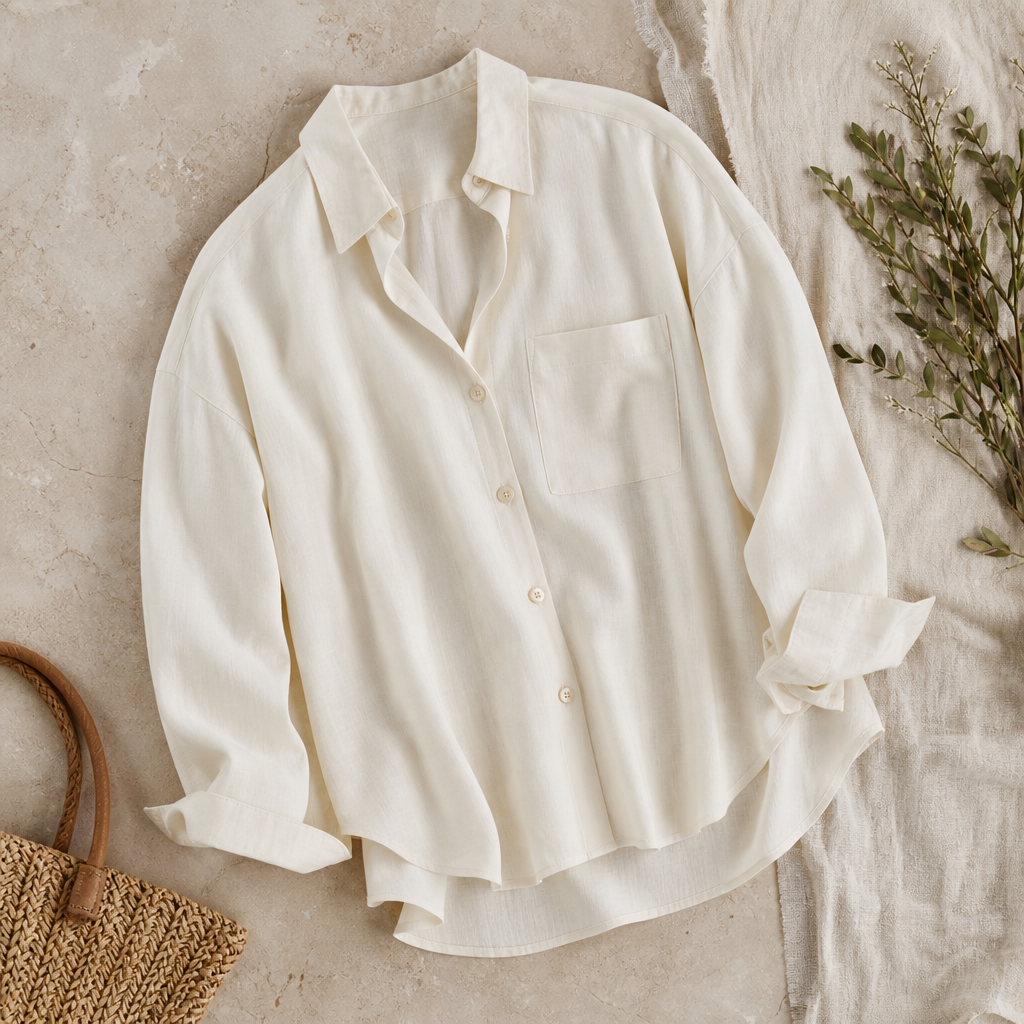 Isla Linen Silk Relaxed Shirt — lifestyle flatlay
