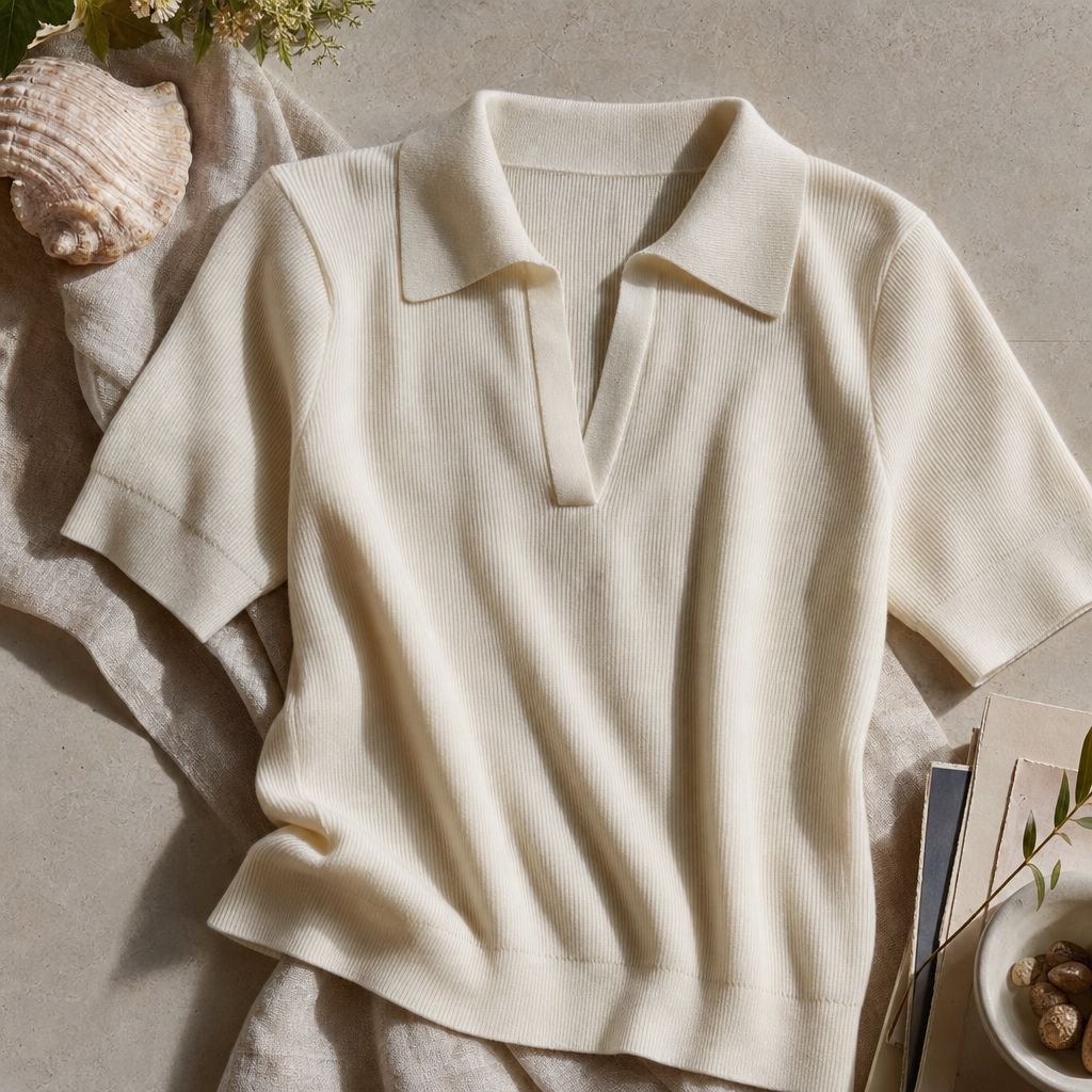 Sottile Wool Silk Knit Polo — lifestyle flatlay